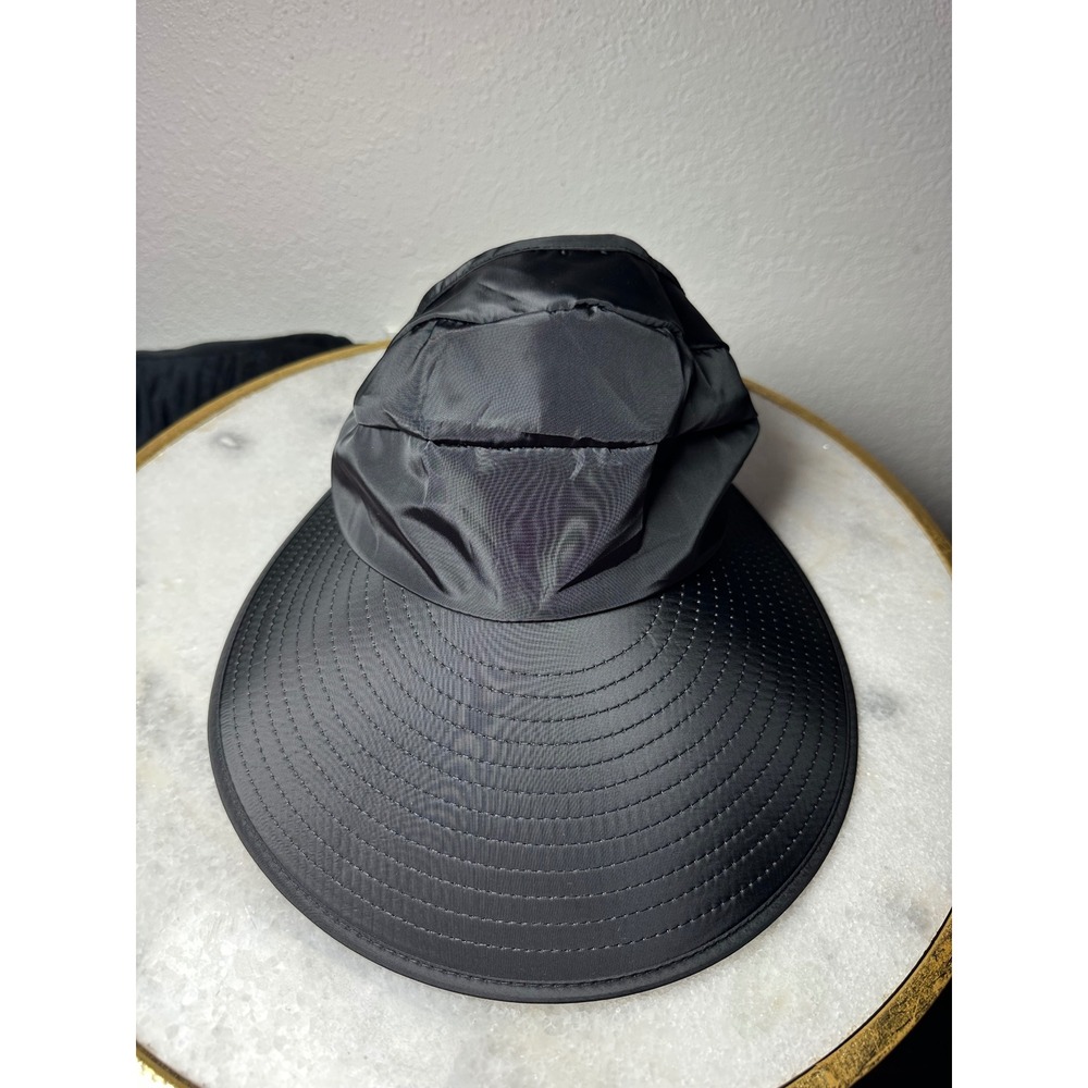 Black Wide Brim Sun Visor Hat Tropical Floral Print Adjustable UV Protection